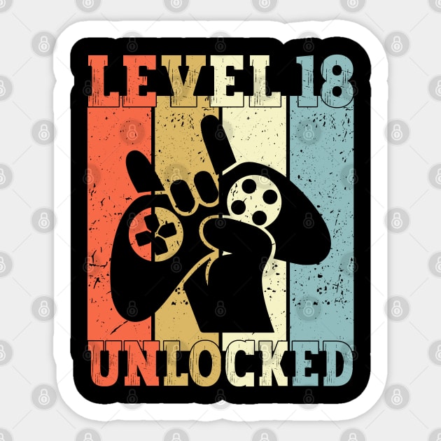 Level 18 Unlocked Video Gamer 18 Years Old 18th Birthday Level Unlocked Sticker by Charaf Eddine
